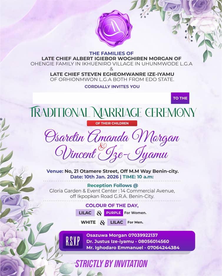 Event of The Year Traditional Wedding Vincent Ize Iyamu and Osaretin Amanda Morgan