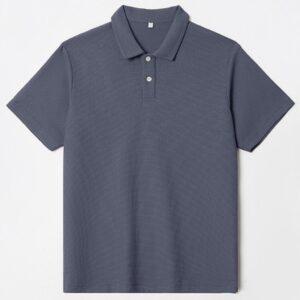 Men's Waffle Premium Textured Cotton Short Sleeve Polo Dark Grey